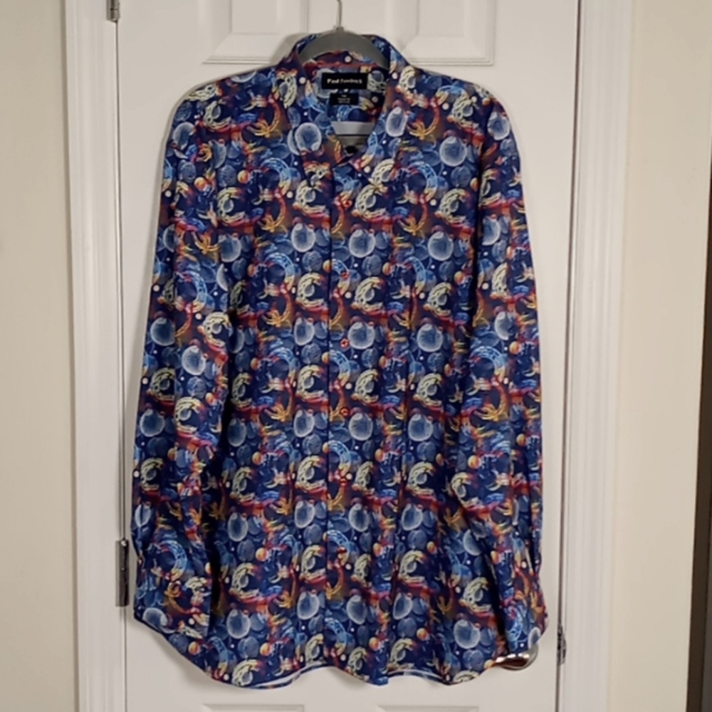Paul Fredrick Classic Fit Button Down Shirt Size XXL Blue Multi Color Circles